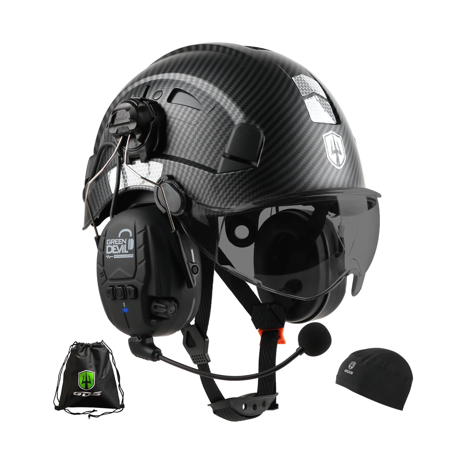 GREEN DEVIL Safety Helmet Hard Hat with Visor and Bluettoth Ear Muffs Vented ... gallery