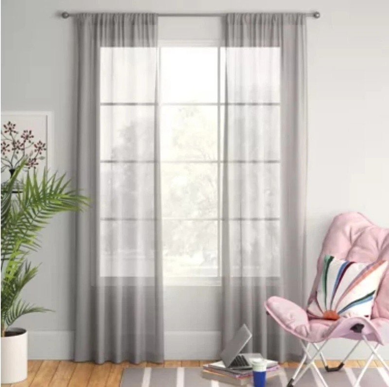 2 - ROOM ESSENTIALS Single Sheer Curtain (60"W X 84"L) GRAY - FACTORY SEALED!!! gallery