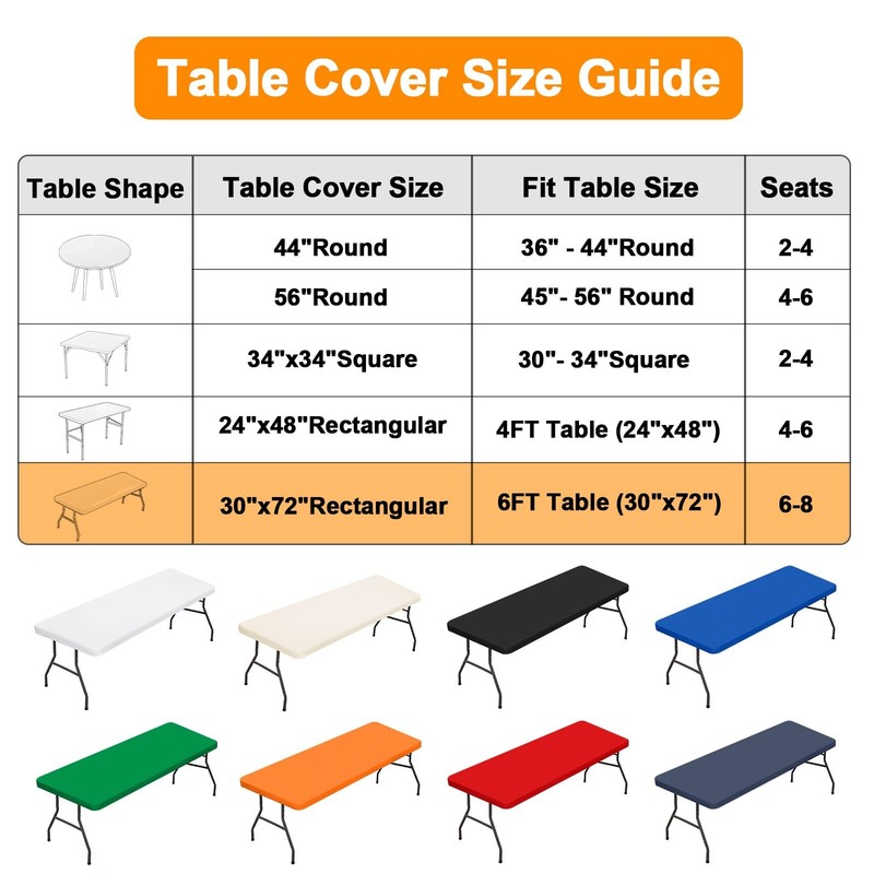 2 Pack Rectangle Fitted Table Covers for 6 Foot Tables – 30" x 72" Stretchy S... gallery