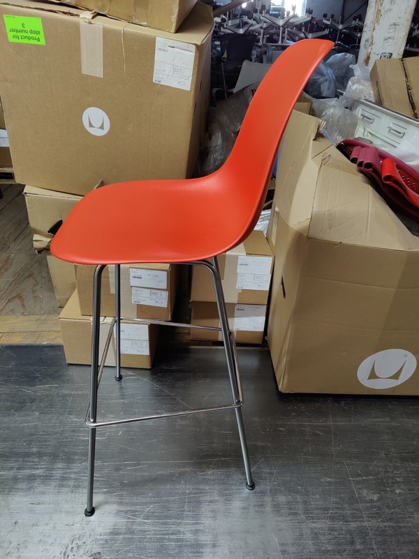 Herman Miller Eames Molded Plastic Red/Orange Counter Stool 2018 Glides gallery
