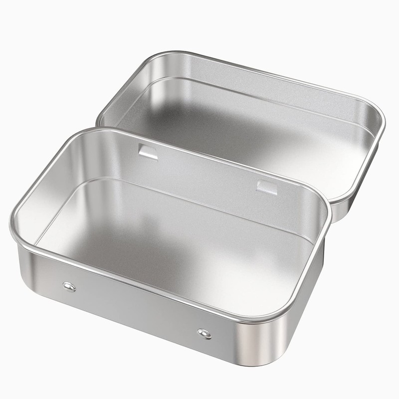 Silver Metal Hinged Tin Box Container Portable Storage 4.5x3.3x0.9 Inch 2 PCS gallery