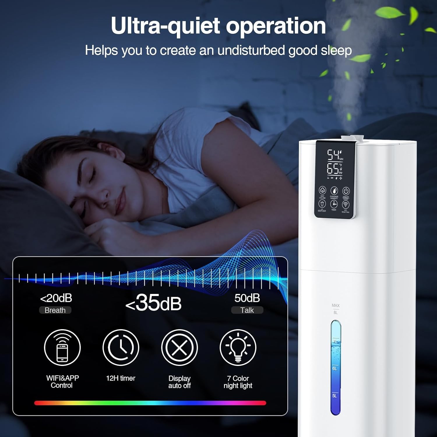 Smart Humidifier 2.1Gal, Wi-Fi App, Quiet, 1800 Sq Ft, 8L Tank, White gallery