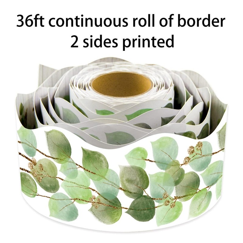 Fancy Land Eucalyptus Die-Cut Border Trim 36ft Per Roll Two Sided Printed Lea... gallery