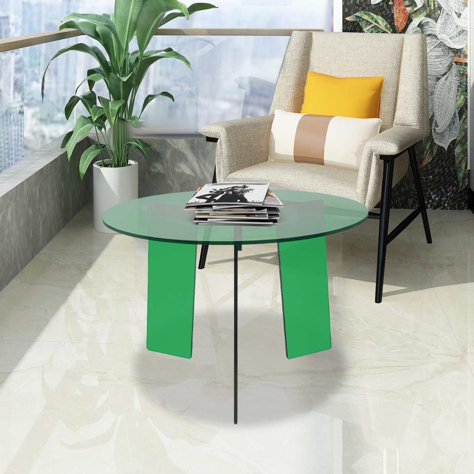 40cm Modern Round Side Table Acrylic Coffee Table 20kg/44.09 lbs Load gallery