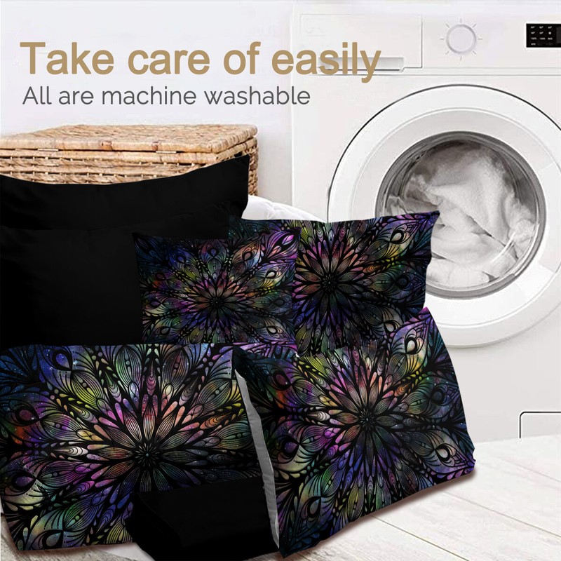 Mandala Flowers Pattern Comforter Set BlessLiving Colored Bedding Set King Black gallery