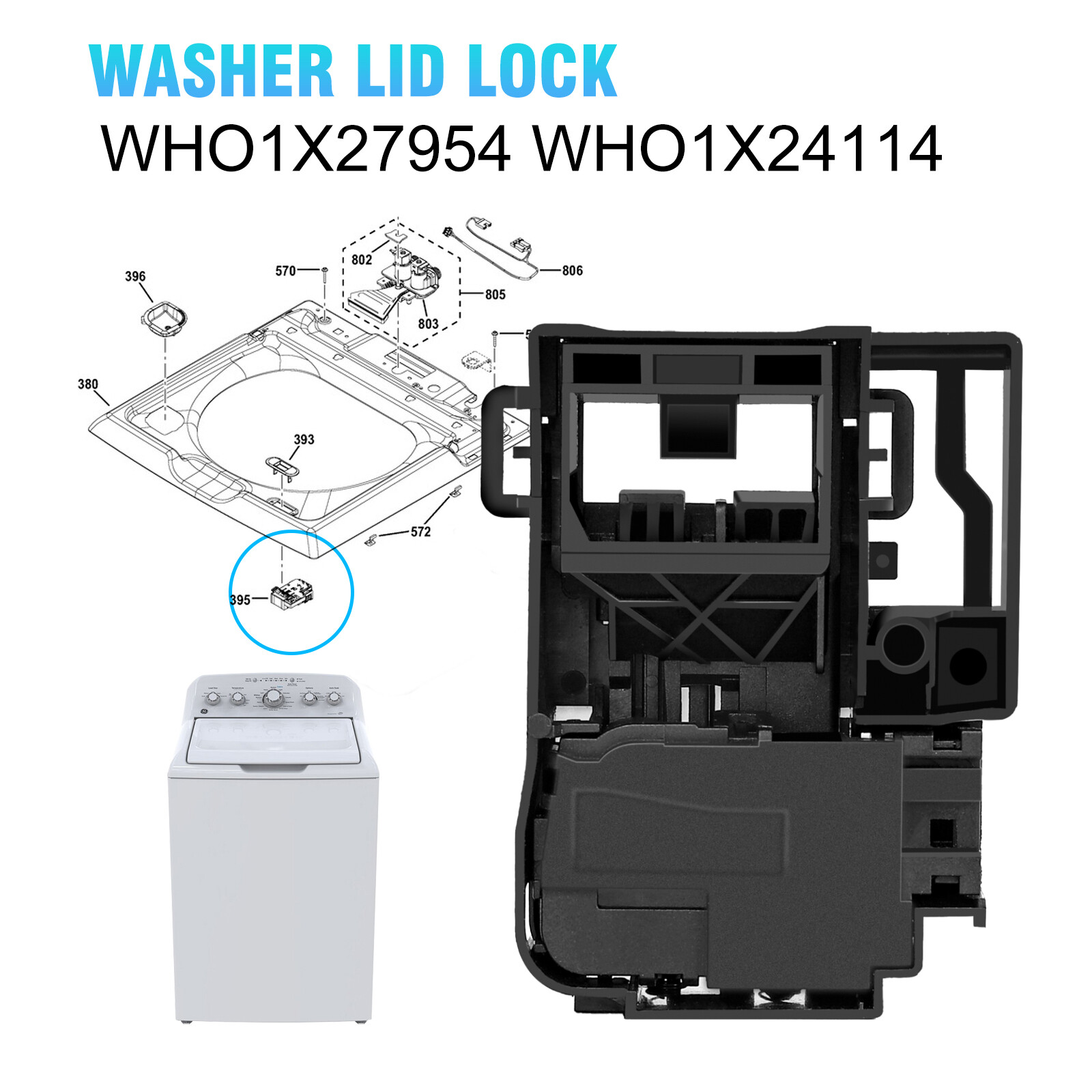New WH01X27954 Washer Lid Lock Switch Part Compatible with GE Hotpoint Top Load gallery