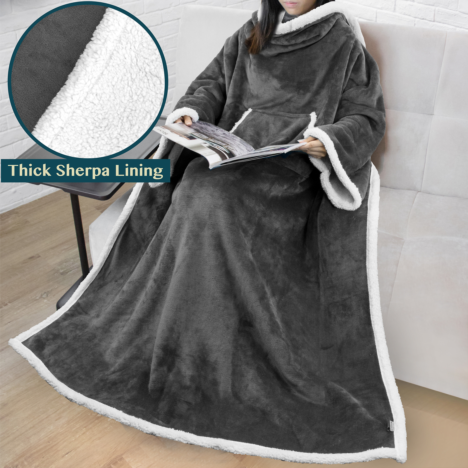 Fleece Wearable TV Blanket with Sleeves Front Pocket Robe Warn Soft Blanket Gift gallery