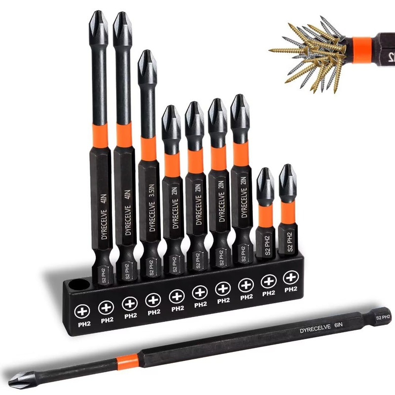 10-Pack Phillips Bits #2 Impact Magnetic, 1-Inch to 6-Inch Long Phillips Head... gallery