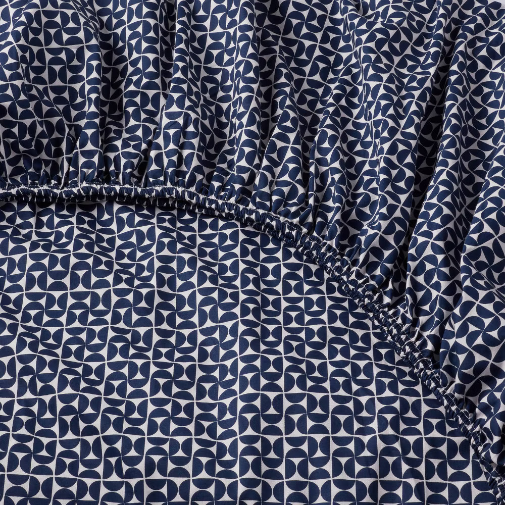 Full Cotton Blend Sateen Sheet Set Navy Geo - Room Essentials gallery
