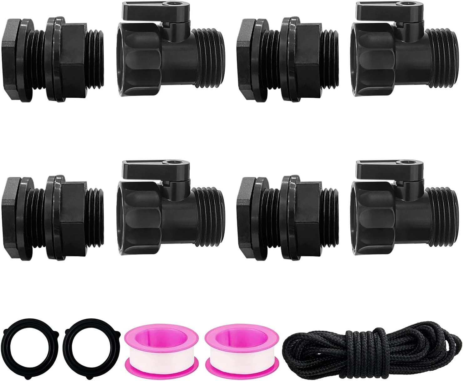 4 Pack Rain Barrel Spigot Kit 3/4'' Plastic Garden Hose Shut off Valve Kit with gallery