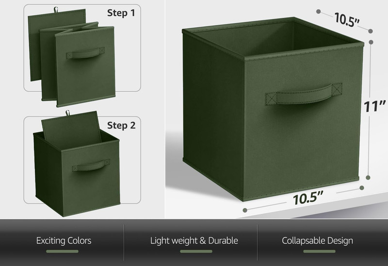 Foldable Storage Cubes 6 Pack Fabric Baskets Organizer 11 Inch Dark Green gallery