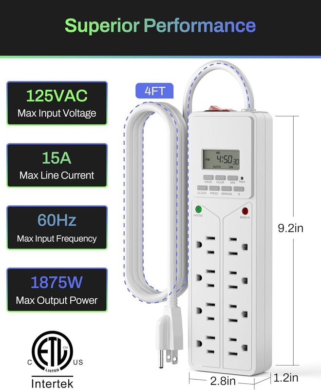 BN-LINK 8 Outlet Surge Protector with 7-Day Digital Timer Overload Protection gallery