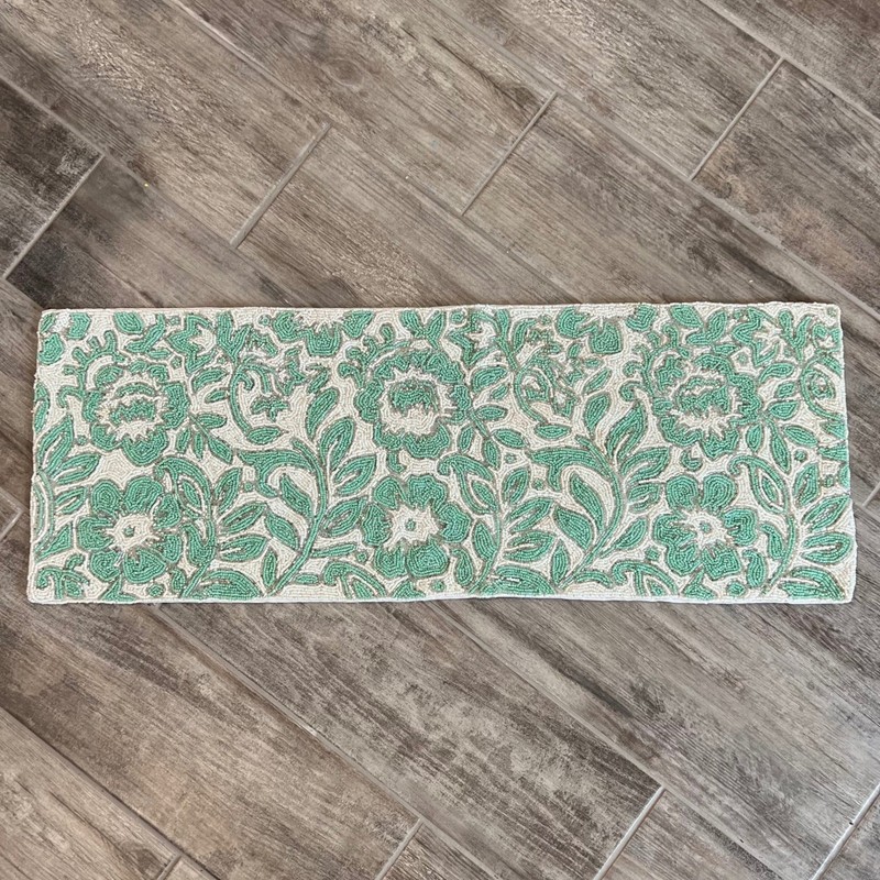 Jaipur in Bloom Beaded Table Runner Centerpiece 13 x 36 Aqua White Silver Floral gallery