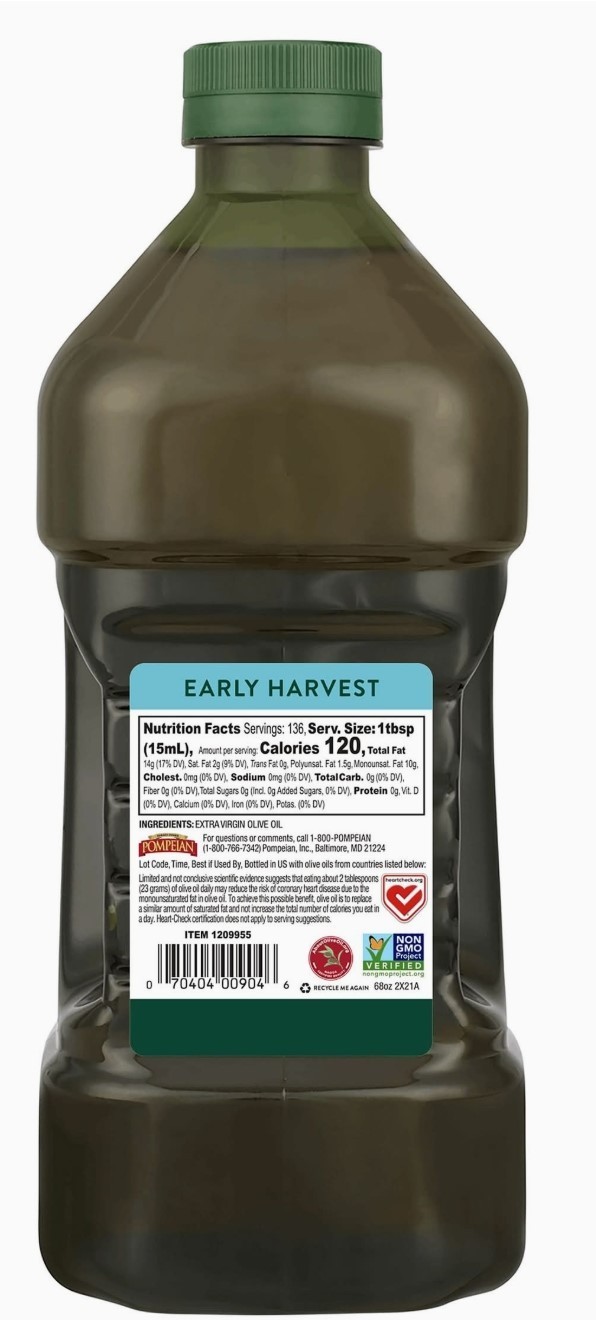 Pompeian Single Origin Early Harvest Extra Virgin Olive Oil (68 fl oz) Exp 07/27 gallery