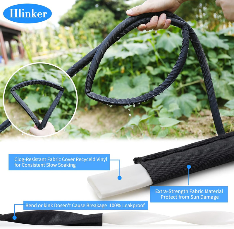 Flat Soaker Hose 75 150 FT for Garden Beds, 150FT 1/2" Linkable Consistent Drip gallery