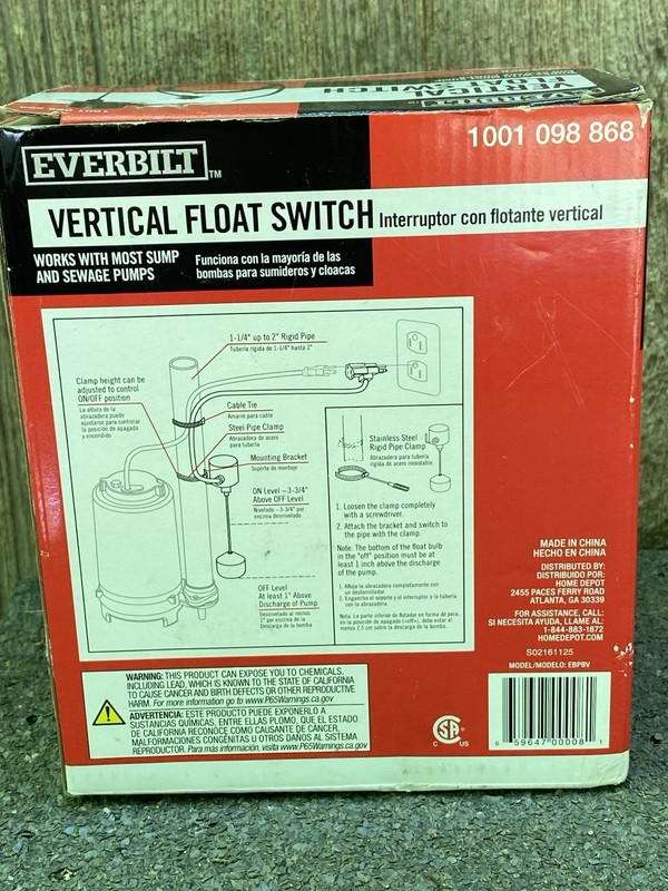 EVERBILT EBPBV VERTICAL FLOAT SWITCH 8' FT 115V SUMP PUMPS gallery