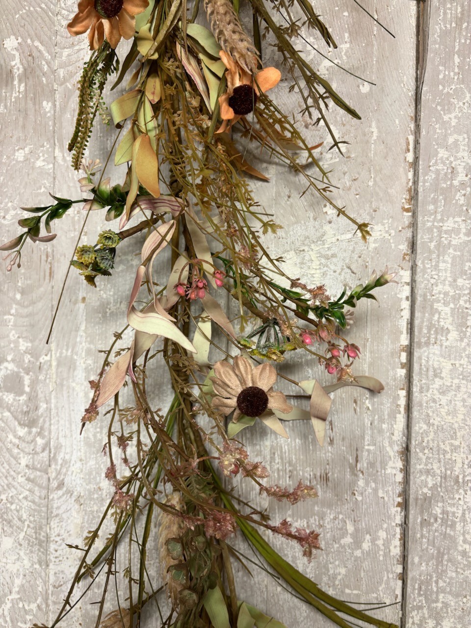 Primitive Farmhouse Rustic TEA STAIN DAISY GARLAND Swag Prairie Grass Flowers gallery