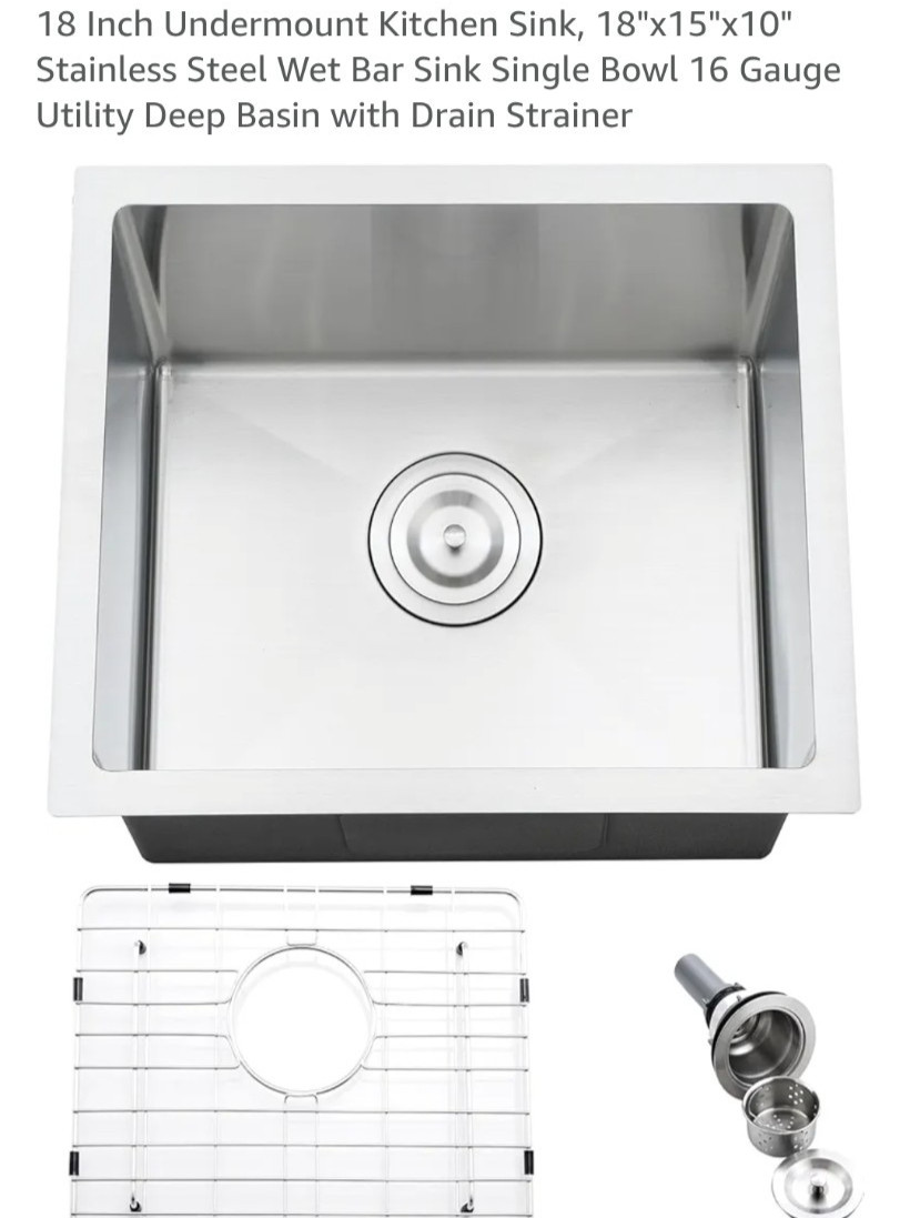 Single Bowl Stainless Steel Undermount Kitchen Sink 18"x15"x10" gallery