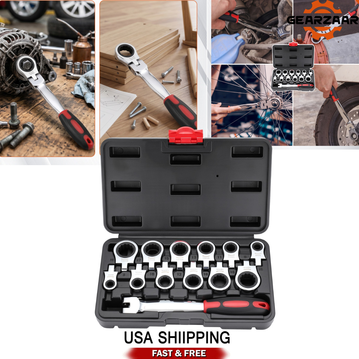 12in1 Interchangeable Heads Ratcheting Combination Wrench Set 8-19mm Metric Flex gallery