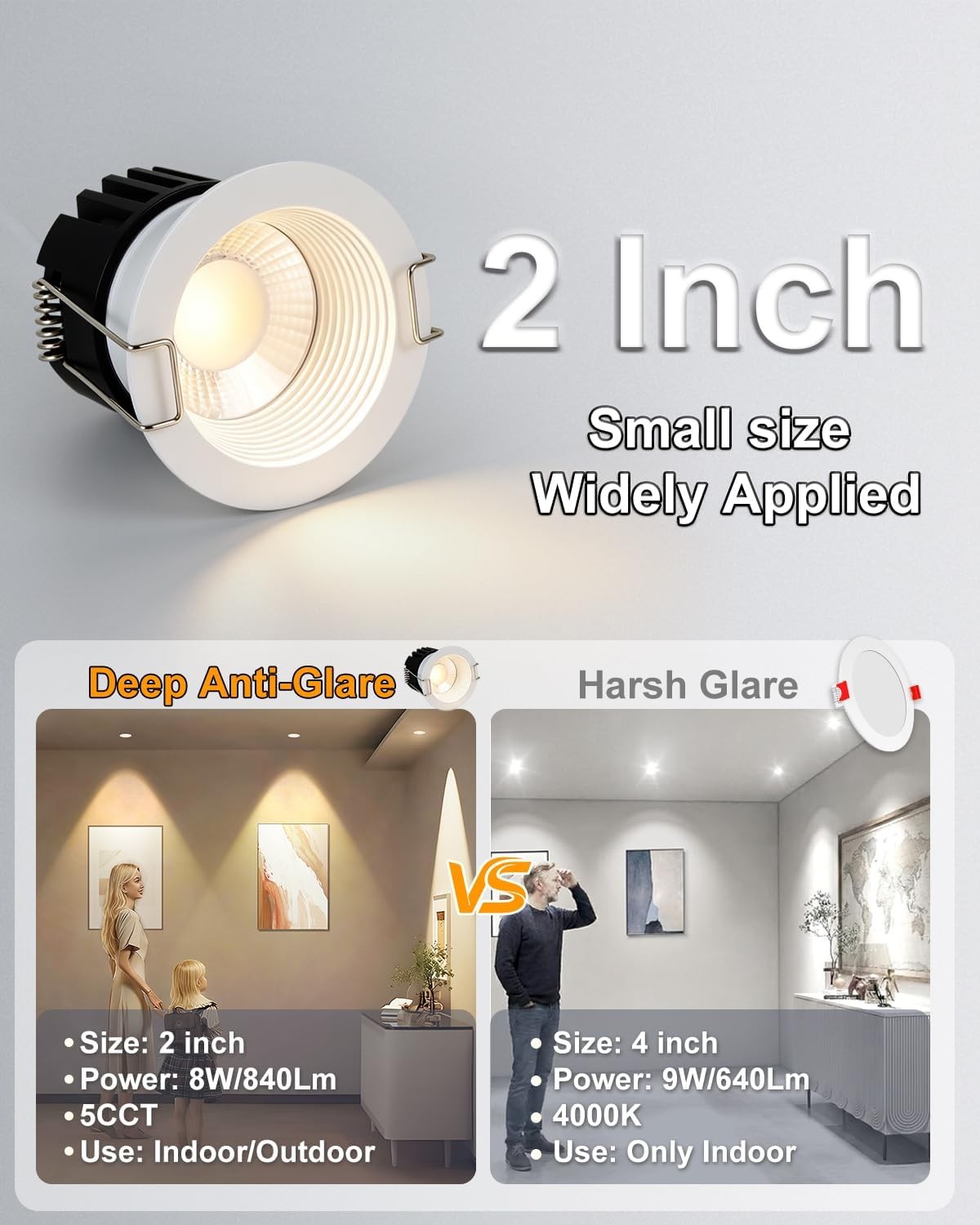 Adetu 2 Inch 5CCT Anti-Glare LED Downlight 12 Pack White gallery