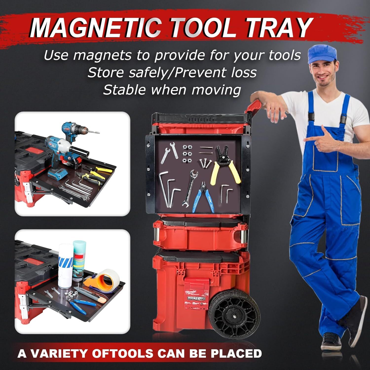 Folding Table Fits for Milwaukee Packout Toolbox,Powerful Magnetic Tool Tray Sid gallery