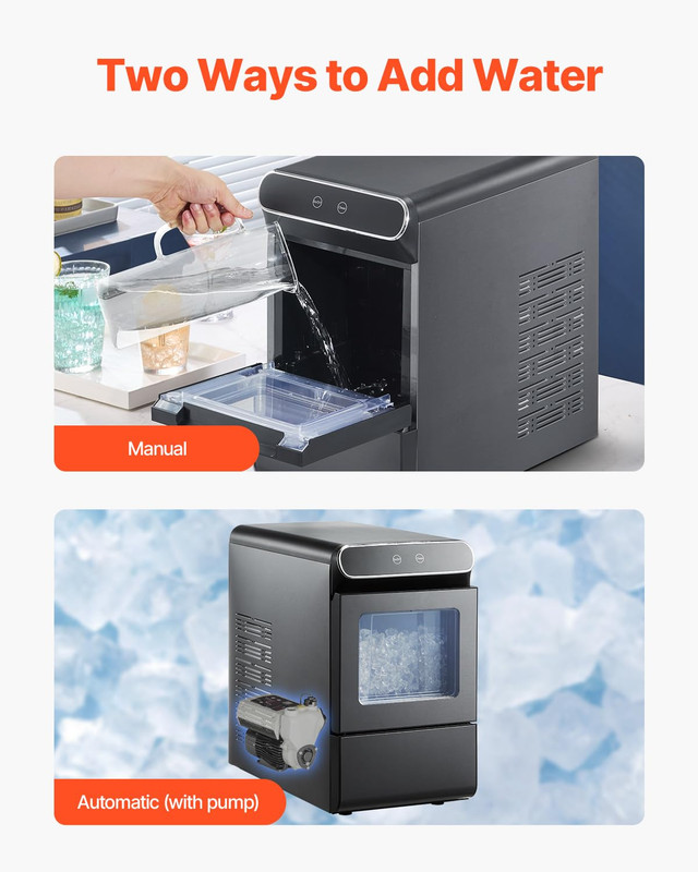Compact Nugget Ice Maker 37lbs/24H, Self-Cleaning, Stainless Steel, Black gallery