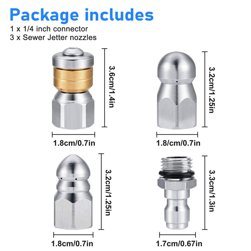 Multifunction Sewer Jetter Nozzle Pressure Washer Drain Jet Hose Nozzle 5000 PSI gallery