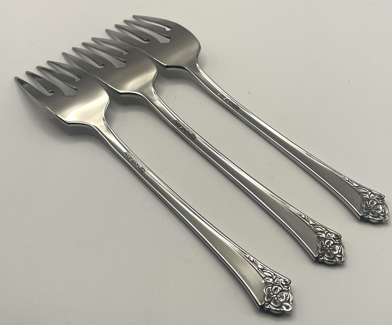 (3) Oneida Heirloom Cube DAMASK ROSE Stainless Salad Fork Lot ~ 6 7/8” gallery