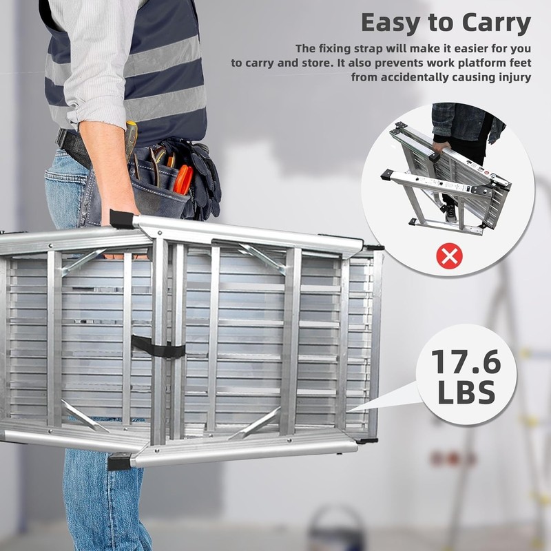 Adjustable Work Platform 39.4x18.5" Portable Folding AL Step Ladder Scaffolding gallery