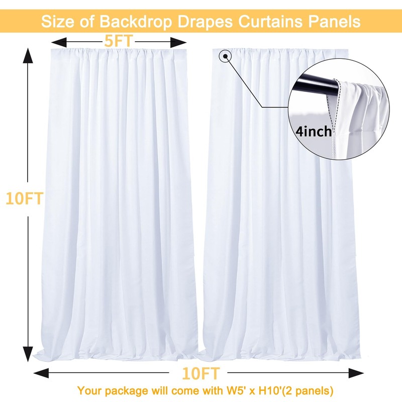 10 FT x 10 FT White Backdrop Curtain - Polyester Backdrop Curtain Panels with... gallery