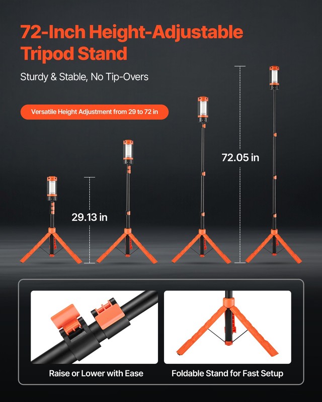 VEVOR LED Work Light with Stand Rechargeable Cordless Camping Light 6Ah 2200 LM gallery