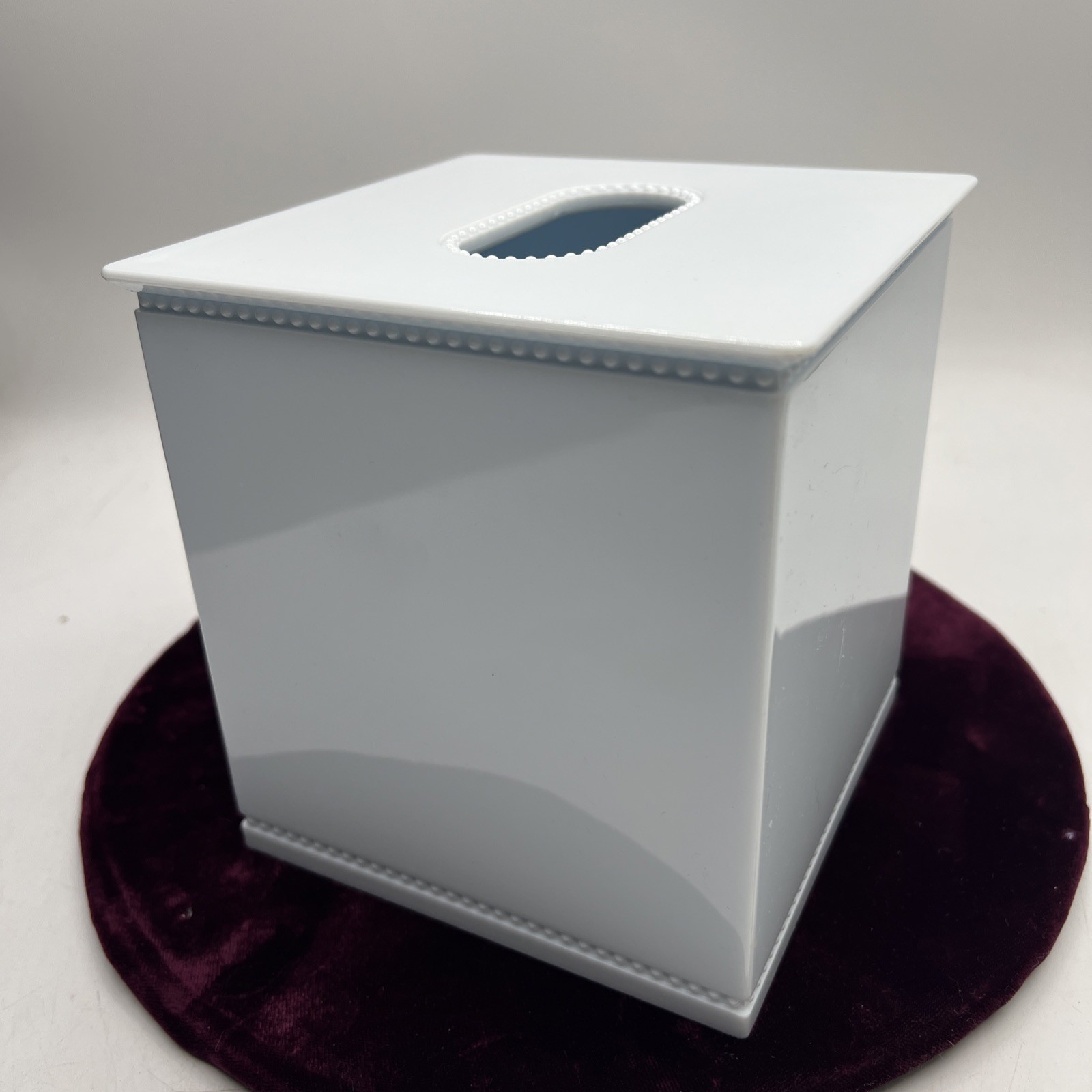 Martha Stewart Everyday Tissue Box Cover Spa Blue Light Beading Hard Plastic gallery