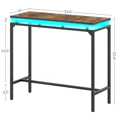 Rustic Brown + Black LED Bar Table with LED Lights - Counter Height Bar Table gallery
