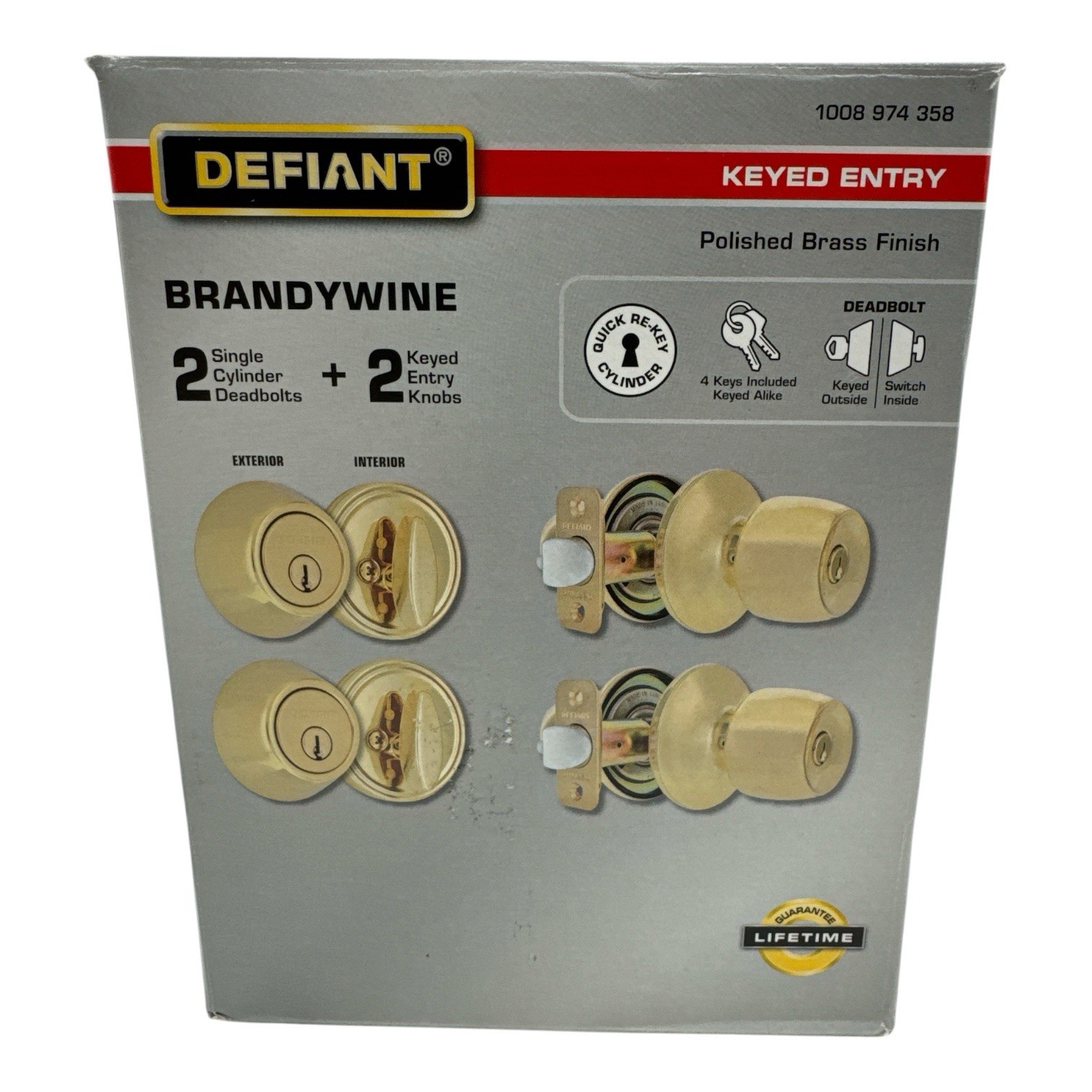 Defiant Brandywine 2 Deadbolt 2 Keyed Entry Knob Brass 1008974358 (OB) gallery
