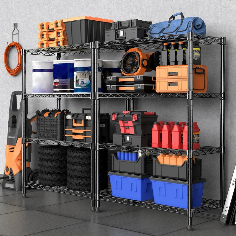 5-Tier Garage Rack Wire Unit Adjustable Storage Shelf Steel Heavy Duty Black 63" gallery