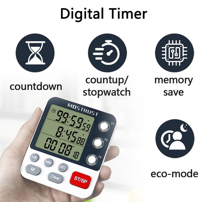 Digital Dual Kitchen Timer, 3 Channels Count UP/Down Timer, Cooking Timer, La... gallery