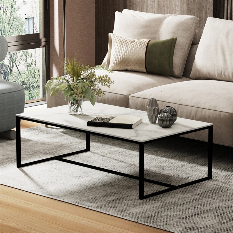 White/Black/Grey Rectangle High Gloss Marble Coffee Table Living Room Furniture gallery