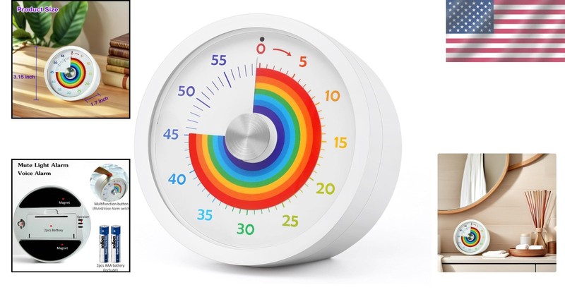 Rainbow Visual Timer with Silent Function - Perfect for Kitchen & Classroom Use gallery