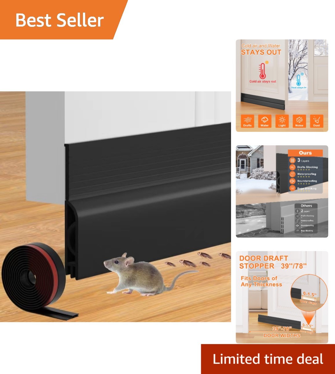 Adjustable Door Draft Stopper - 39'' Silicone Seal Blocker for Cold Insulation gallery
