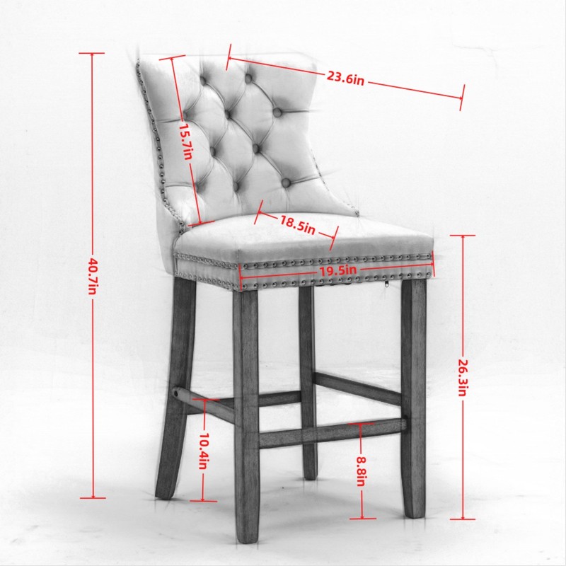 Contemporary Velvet Upholstered Barstools with Button Tufted Decoration and Wo gallery
