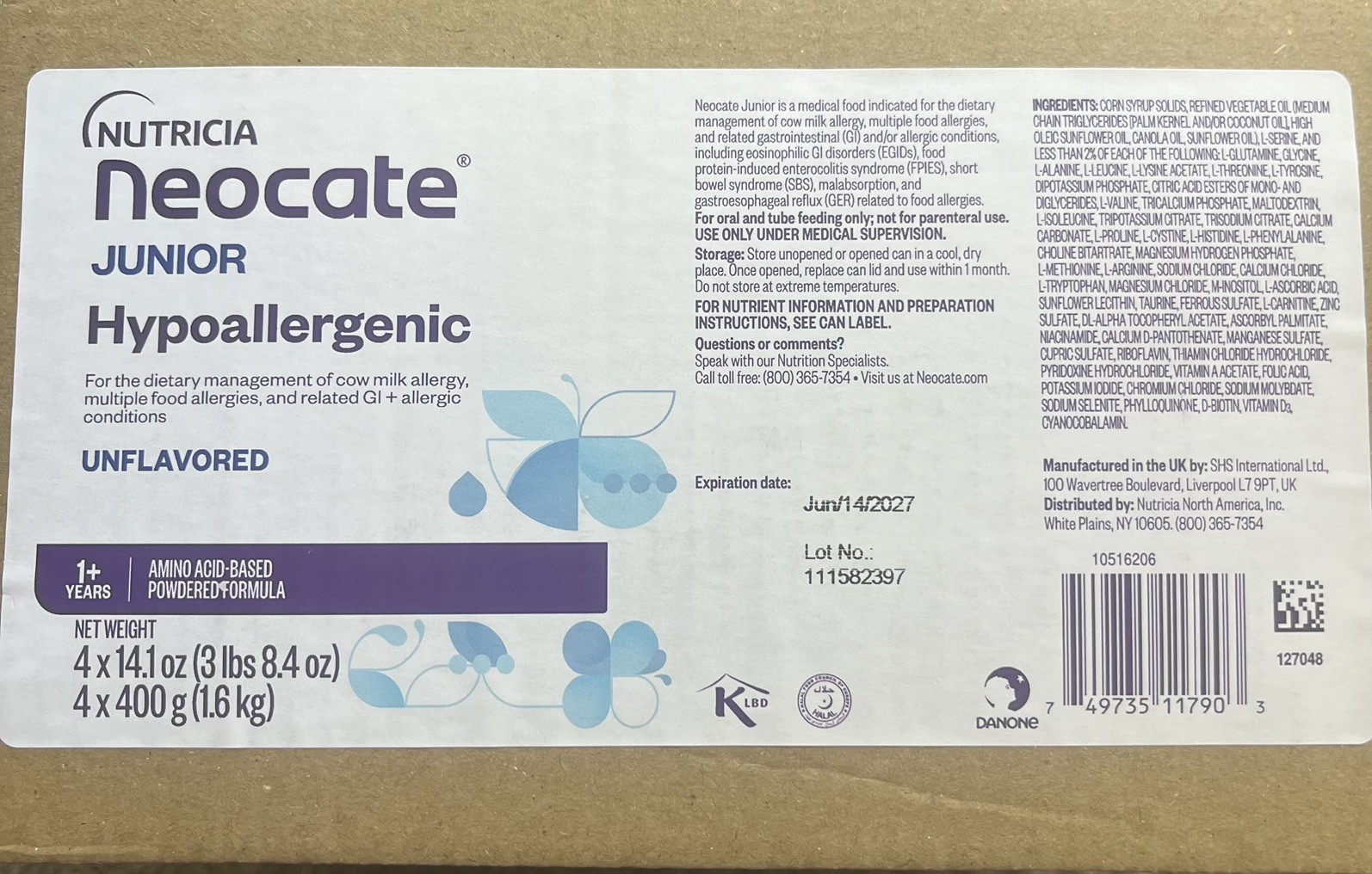 Neocate Junior Unflavored Formula 4 Cans x 14.1 Oz Exp JUN/2027 gallery