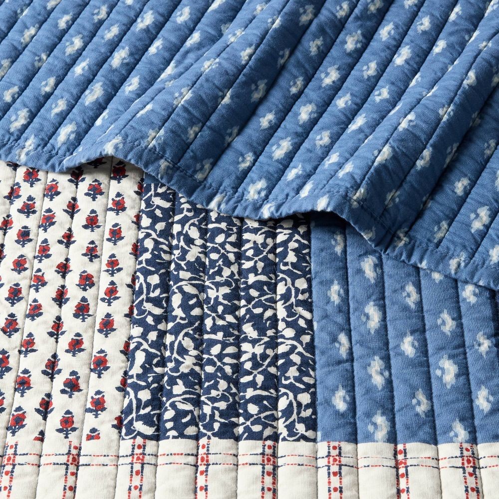 Full/Queen Patchwork Quilt Set Blue/Dark Blue/Natural - Threshold gallery