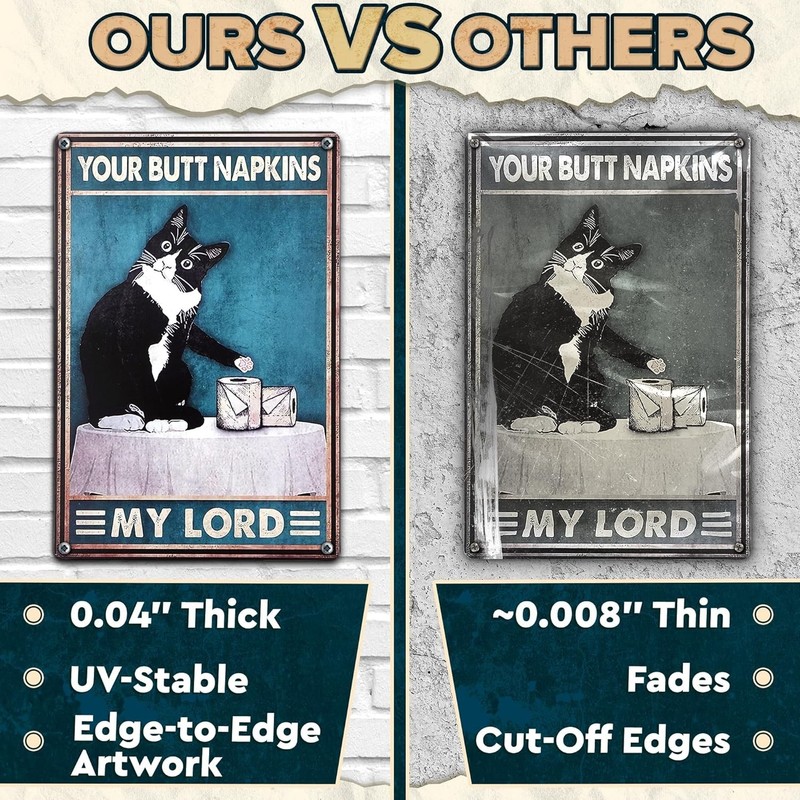 Durable Cat Themed Wall Plaque - “Your Napkin My Lord” Rustic Bathroom Decor gallery