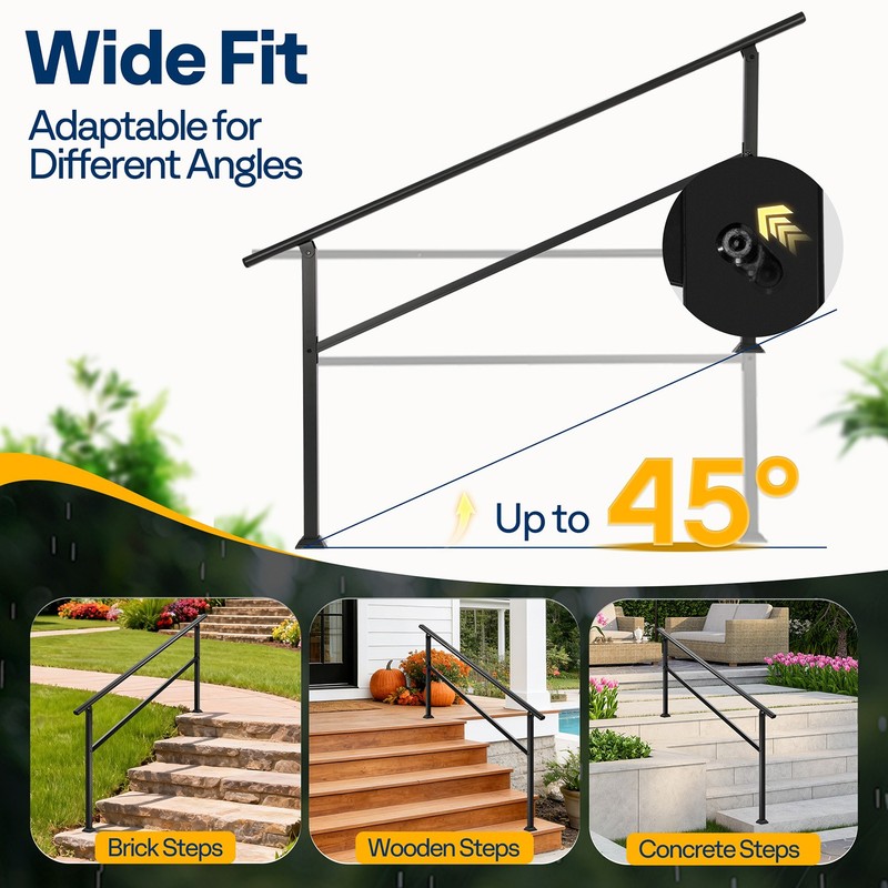 2-Pack 5 Step Hand Rails for Outdoor Steps Wrought Iron Railing for Porch Deck gallery