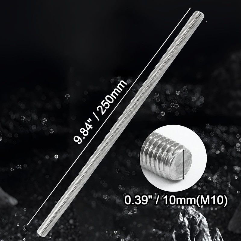 Jersvimc 2Pcs M10 x 250mm Threaded Rod Stainless Steel M10x250mm(2Pcs) gallery