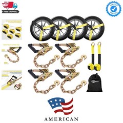 Car Tie Down Straps for Trailers Include 4 Ratchets with Steel Chain Anchors,…