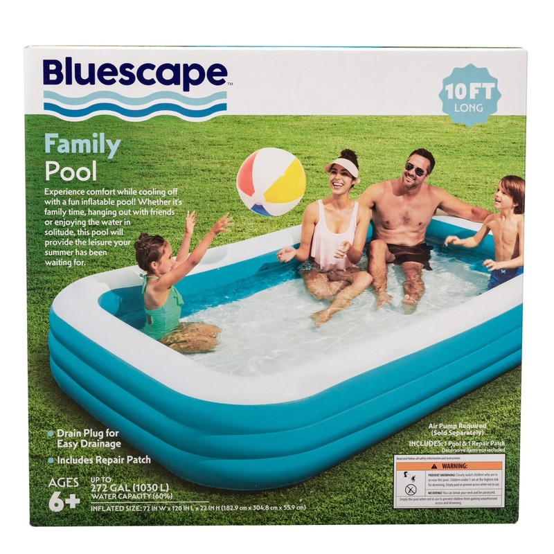 Bluescape 10ft Rectangular Family Inflatable Swimming Pool for Ages 6 and Up gallery