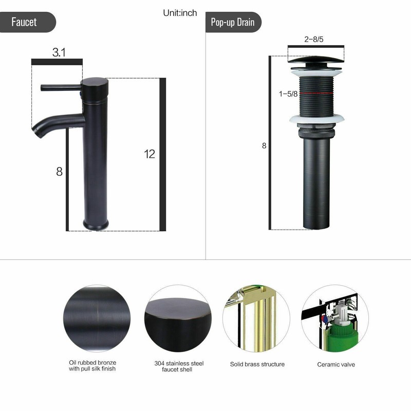 Bathroom Vessel Sink Tempered Glass Basin Bowl ORB Faucet Pop-up Drain Combo Set gallery