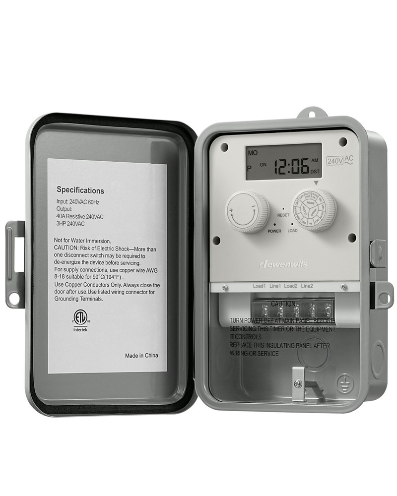 DEWENWILS Pool Timer, Outdoor Digital Timer Box, 3HP 40A 240VAC, 7-Day 12 ON/Off
