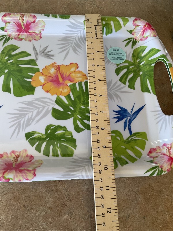 Rectangular Serving Trays w/Handles Hibiscus Palm Trees Lot 2 gallery